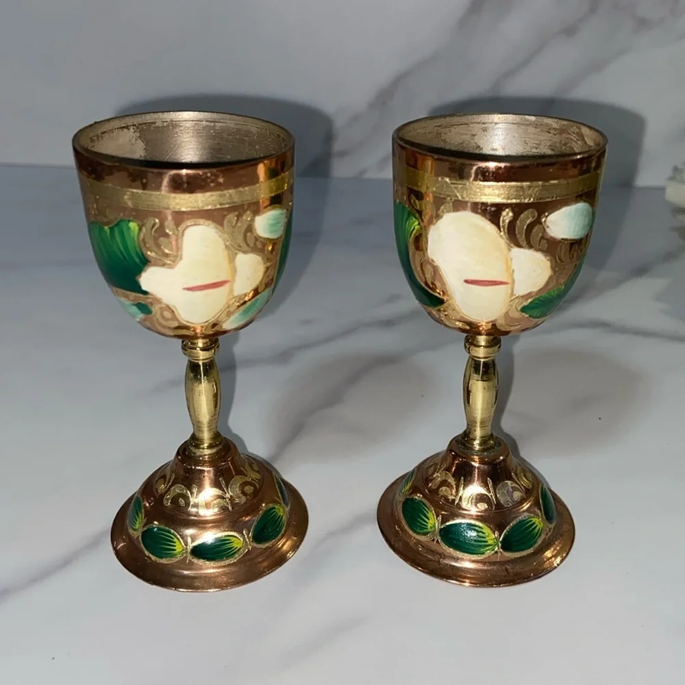 Shot Glasses 2Pcs Mini Copper Goblet Vintage Metal Wine Cup Retro Small Goblet